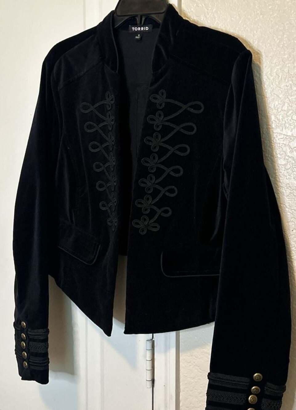 Torrid Black Velvet Military Style Jacket with Gold Button Details - Picture 3 of 11